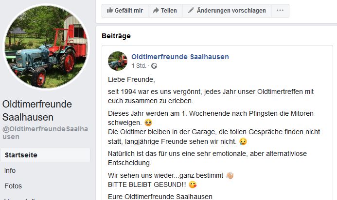 Corona Absage Facebook